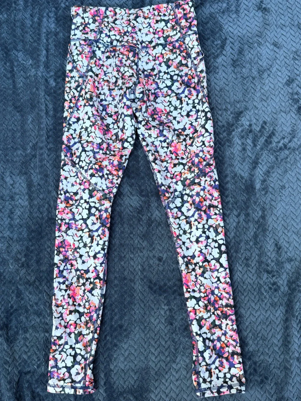 Old Navy Girls Floral Multicolor Leggings - Black with Pink & Purple